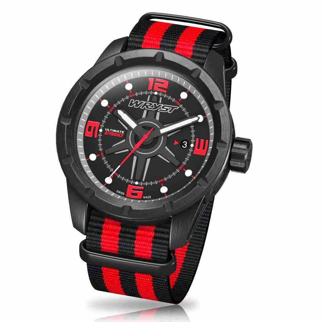 Wryst Ultimate Nato watch for men ES60 with black DLC and red colors