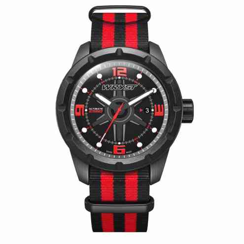 Wryst Ultimate Nato watch for men ES60 with black DLC and red colors