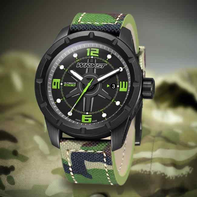 DAYNIGHT STEALTH OPS CARBON CASE GREEN CAMO DIAL BLUE /YELLOW FLAT TRITIUM  TUBES AUTOMATIC WATCH SCREW DOWN CROWN - DAYNIGHT STEALTH OPS TRITIUM